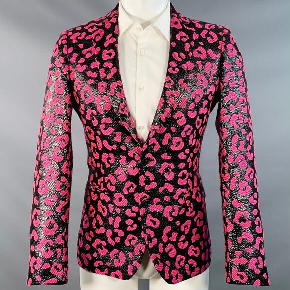 WALTER VAN BEIRENDONCK SS22 38 Regular Sharp Blazer Black Hot Pink Sport Coat - Picture 1 of 9